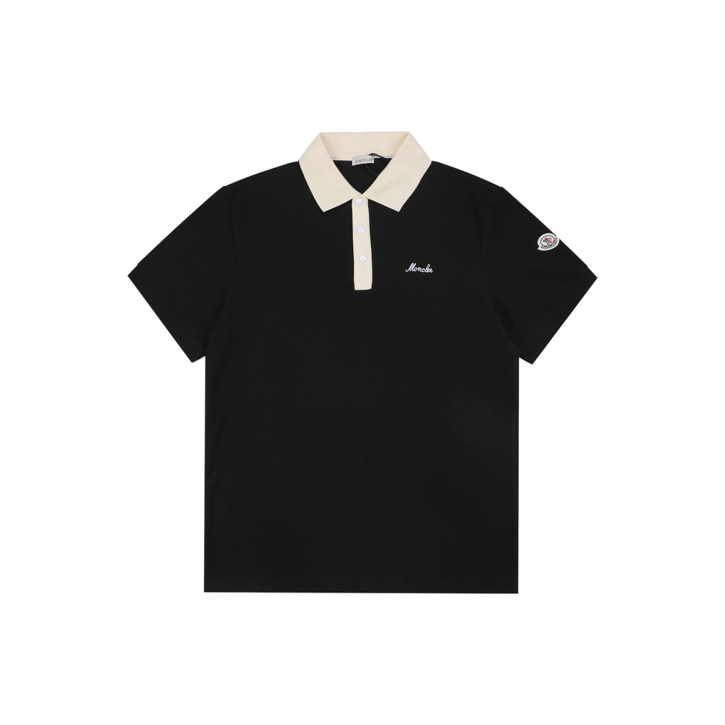 Moncler Signature Script Contrast Collar Polo Shirt Black