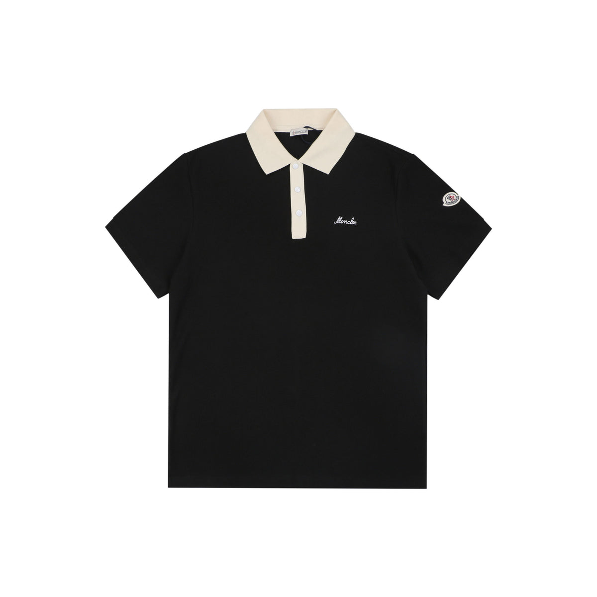 Moncler Signature Script Contrast Collar Polo Shirt Black