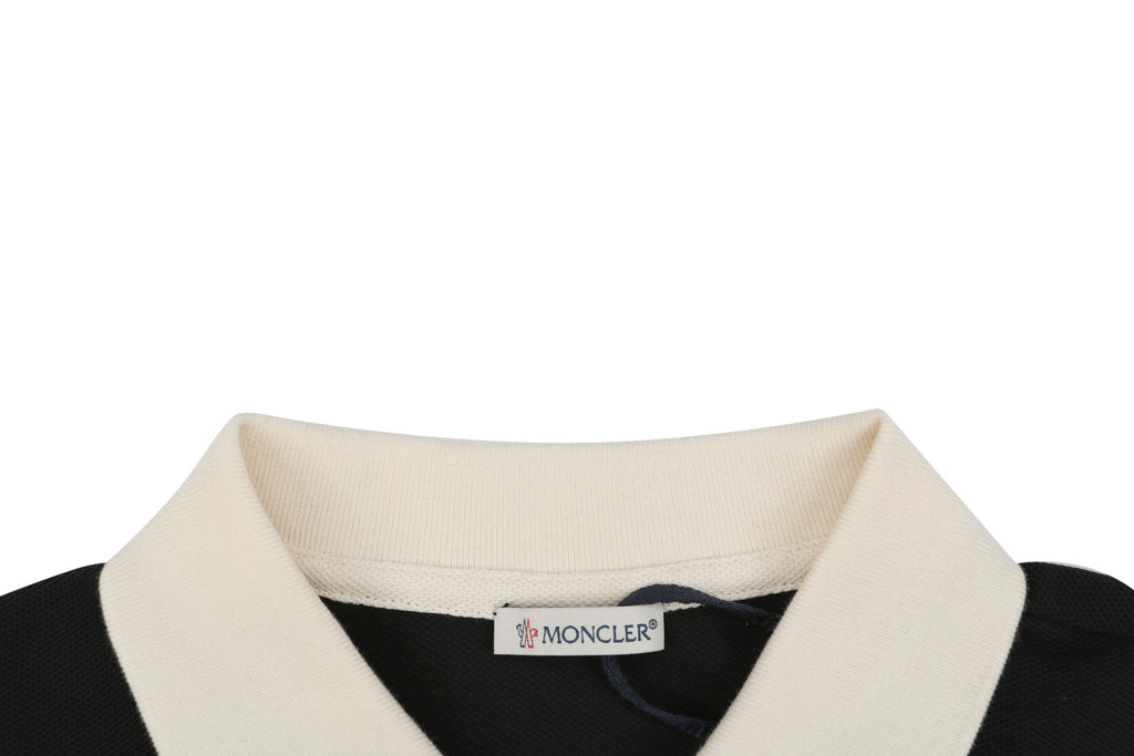 Moncler Signature Script Contrast Collar Polo Shirt Black