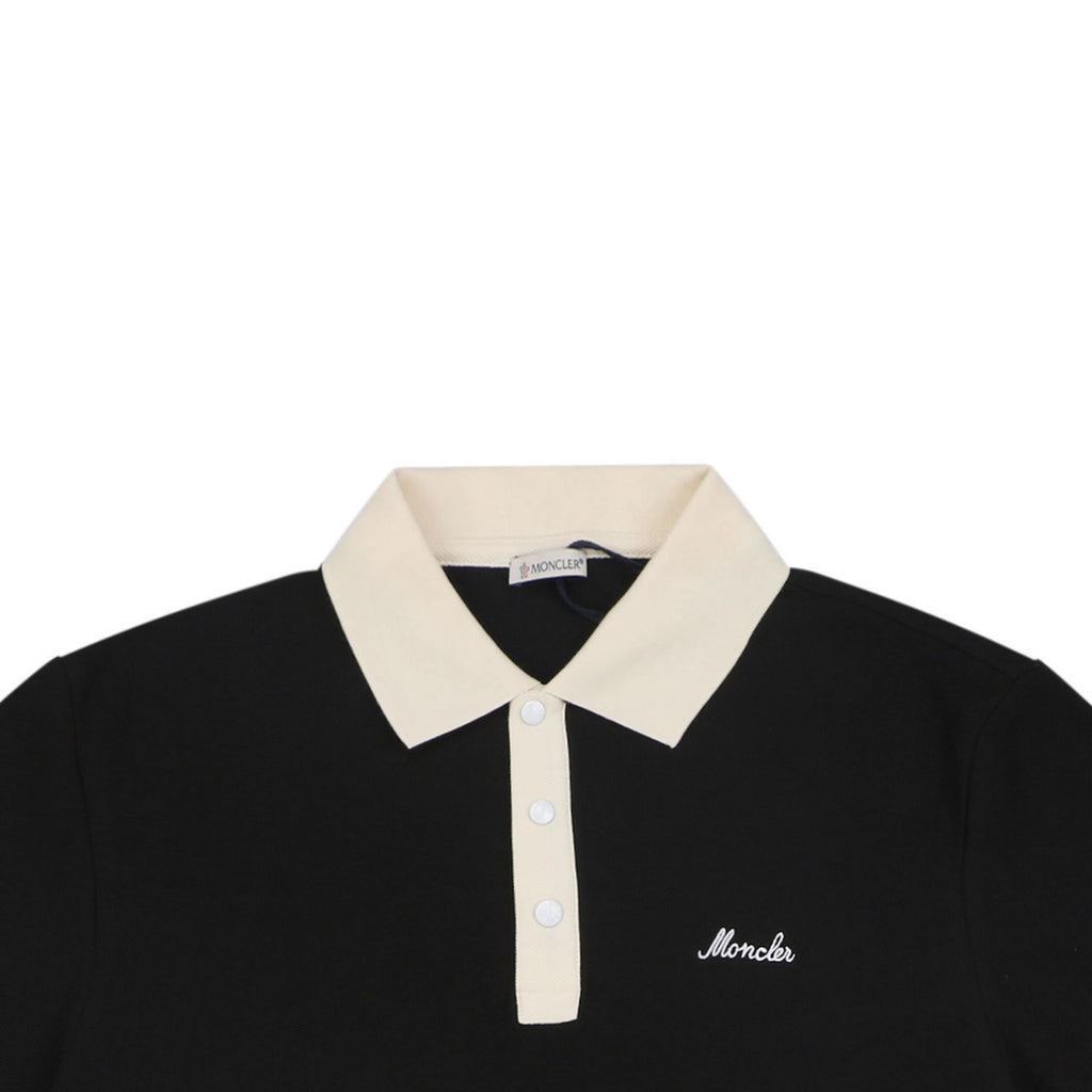 Moncler Signature Script Contrast Collar Polo Shirt Black