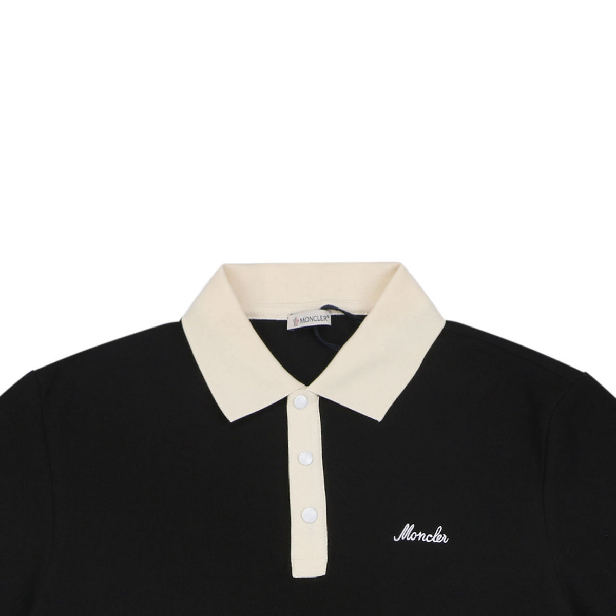 Moncler Signature Script Contrast Collar Polo Shirt Black