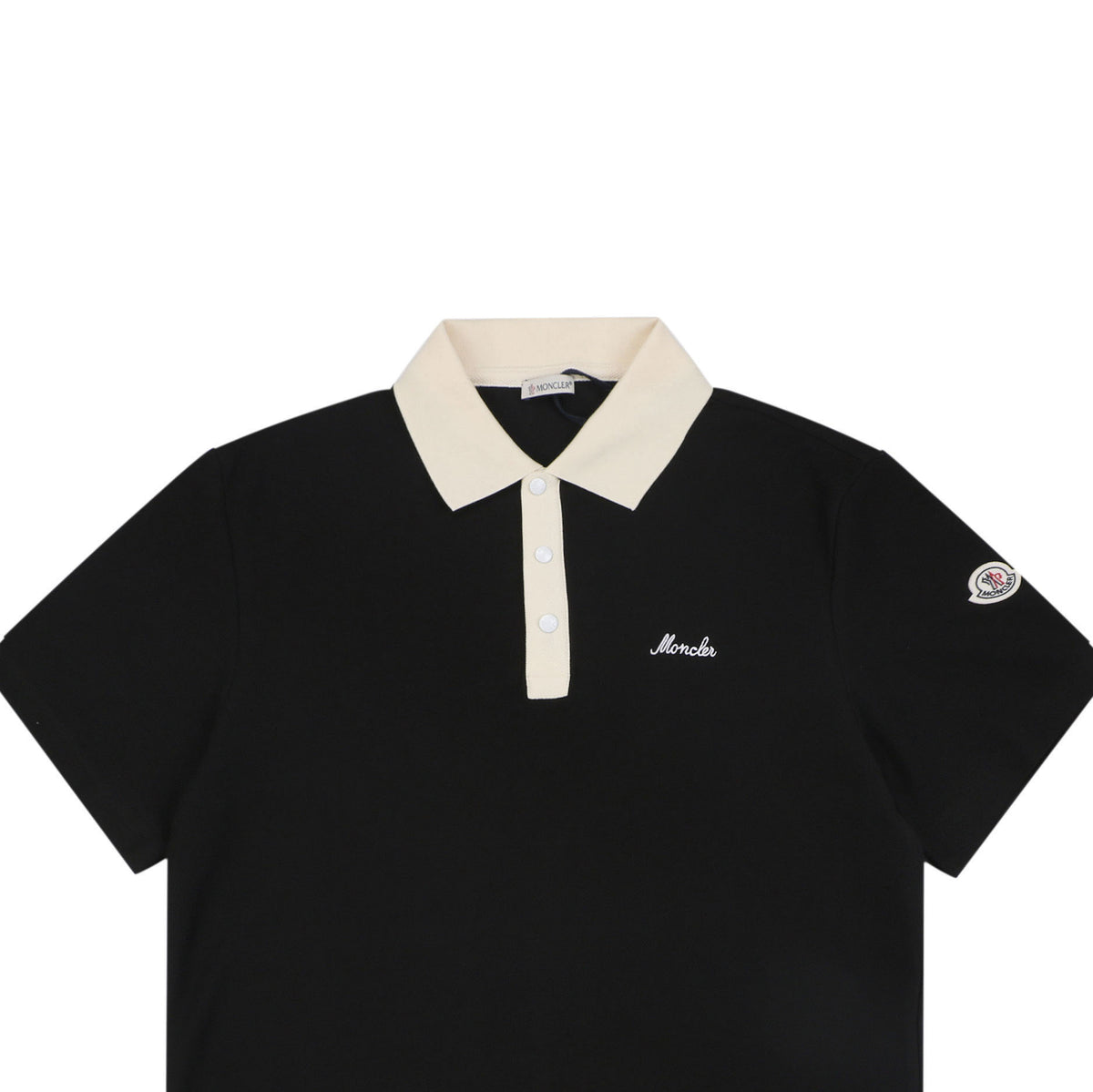 Moncler Signature Script Contrast Collar Polo Shirt Black