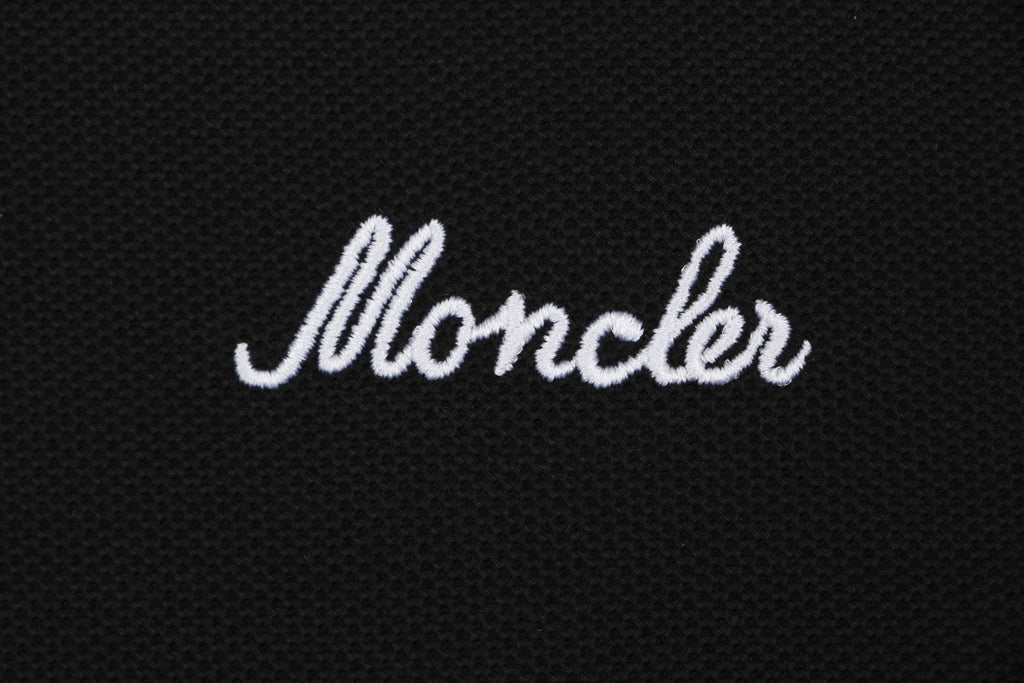 Moncler Signature Script Contrast Collar Polo Shirt Black