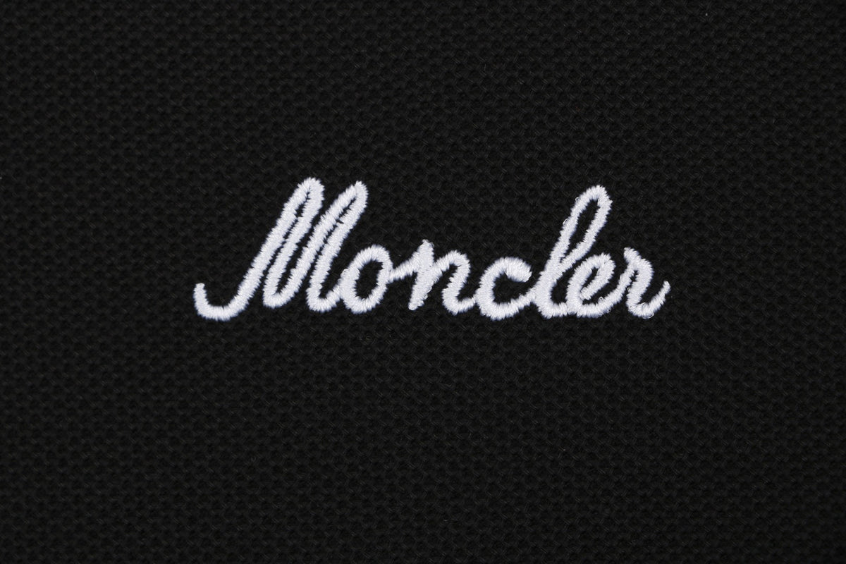 Moncler Signature Script Contrast Collar Polo Shirt Black
