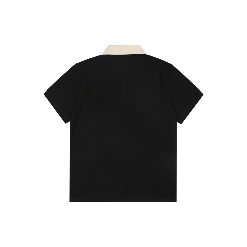 Moncler Signature Script Contrast Collar Polo Shirt Black