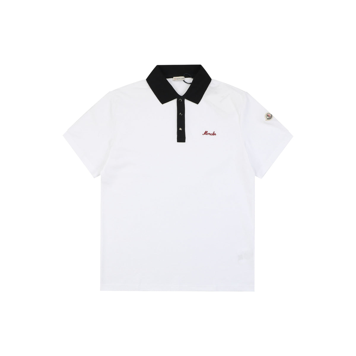 Moncler Signature Script Contrast Collar Polo Shirt White