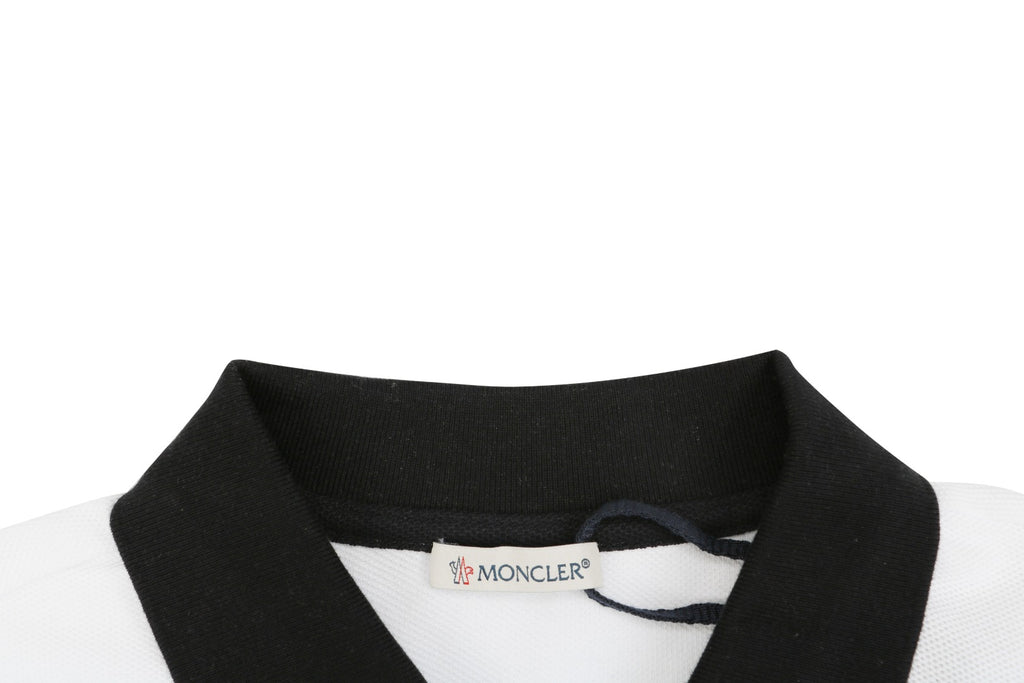 Moncler Signature Script Contrast Collar Polo Shirt White