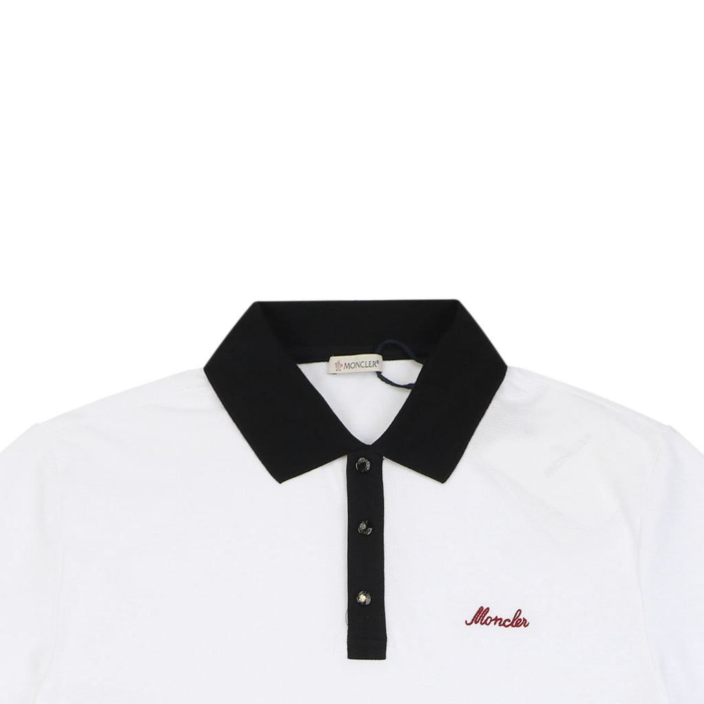 Moncler Signature Script Contrast Collar Polo Shirt White