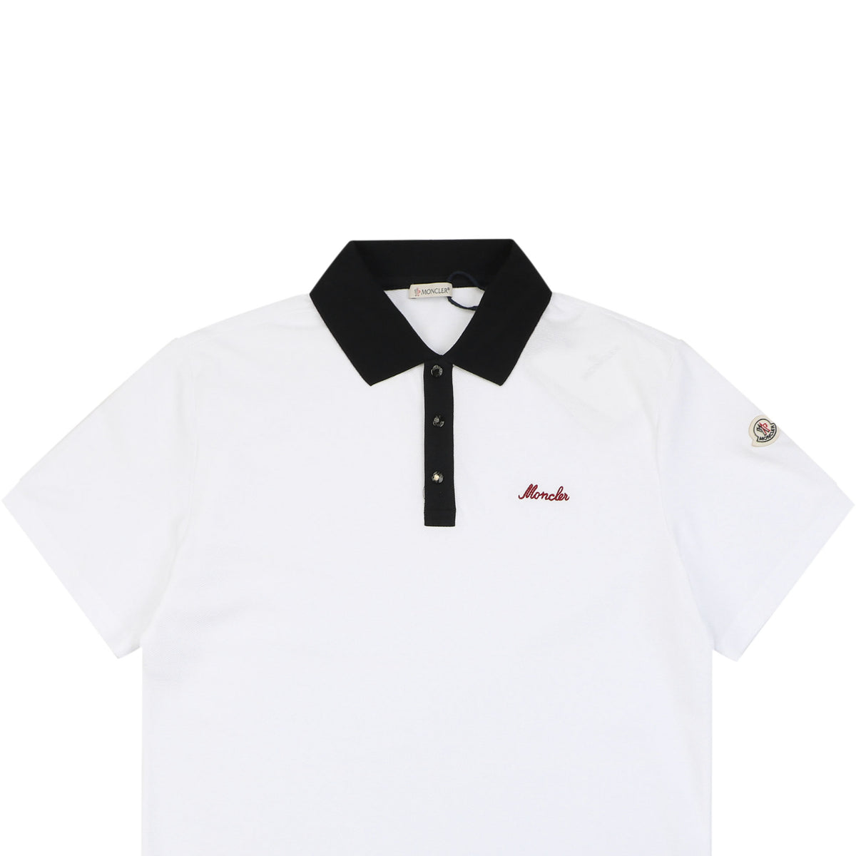 Moncler Signature Script Contrast Collar Polo Shirt White