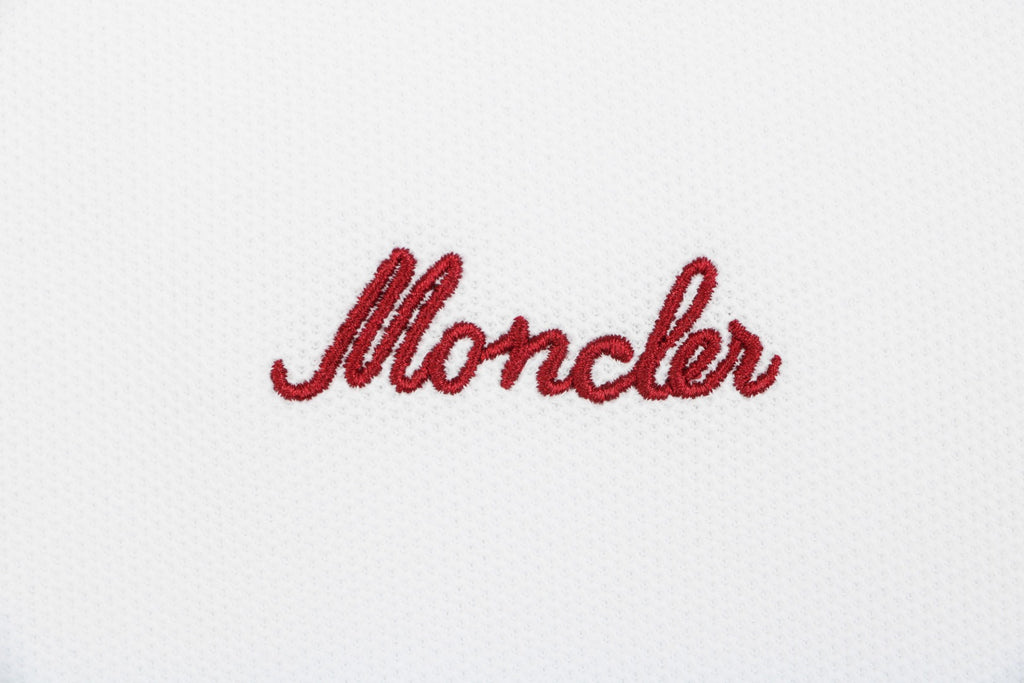 Moncler Signature Script Contrast Collar Polo Shirt White