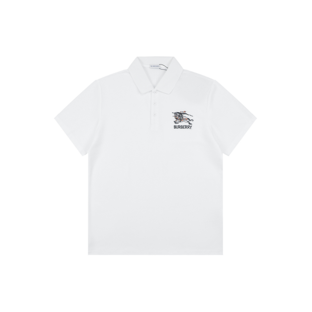 Burberry Chain Check Equestrian Knight Polo Shirt White