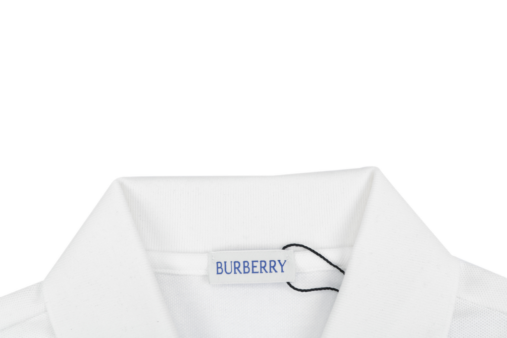 Burberry Chain Check Equestrian Knight Polo Shirt White