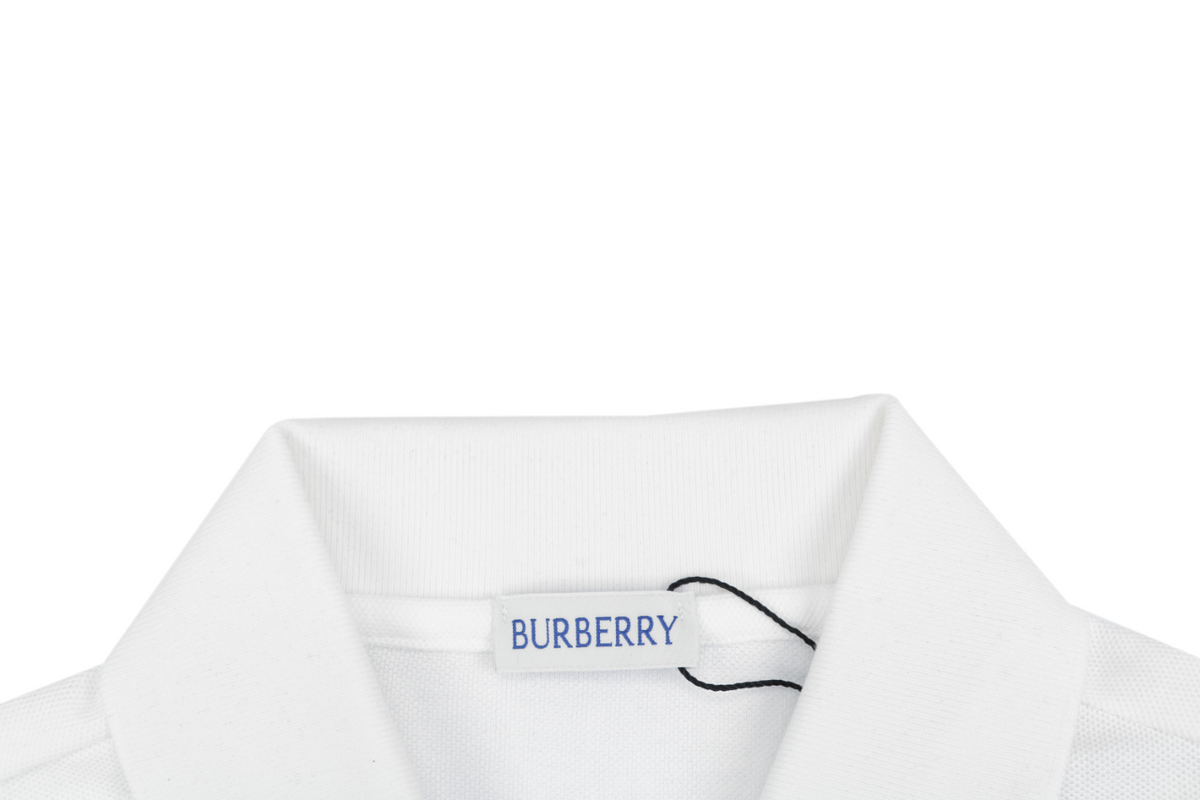 Burberry Chain Check Equestrian Knight Polo Shirt White