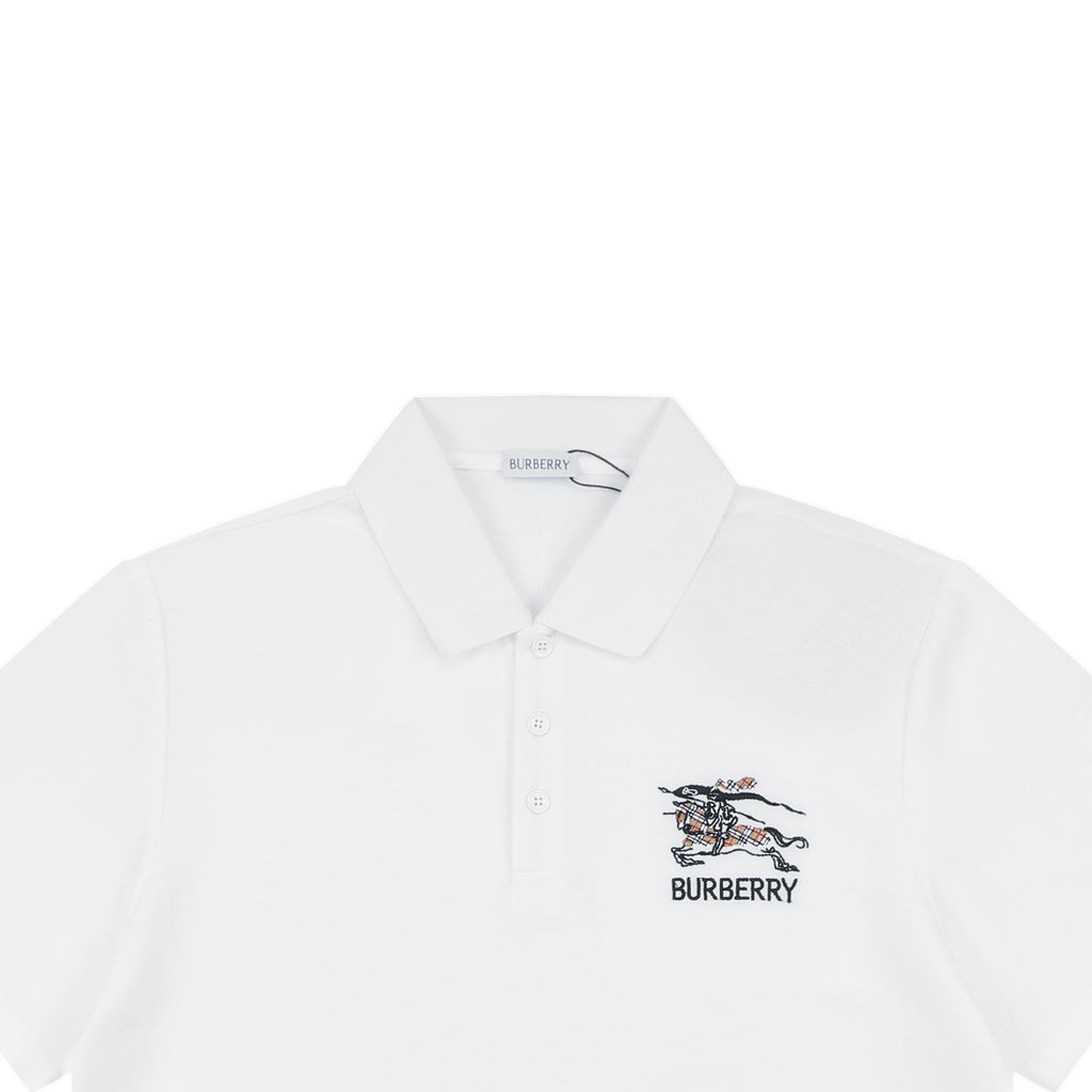 Burberry Chain Check Equestrian Knight Polo Shirt White