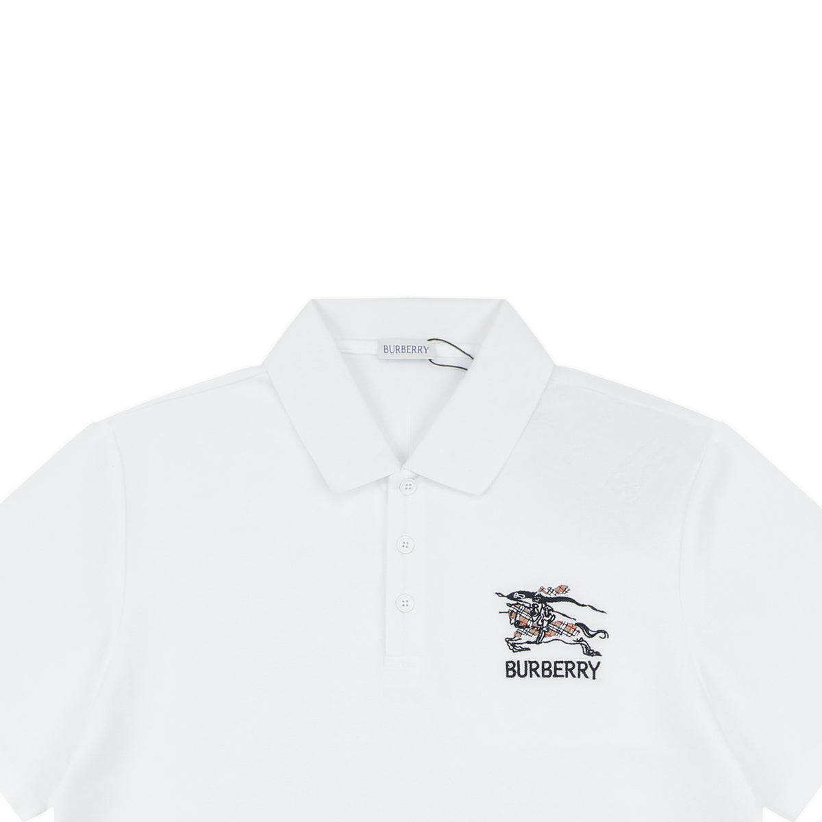 Burberry Chain Check Equestrian Knight Polo Shirt White