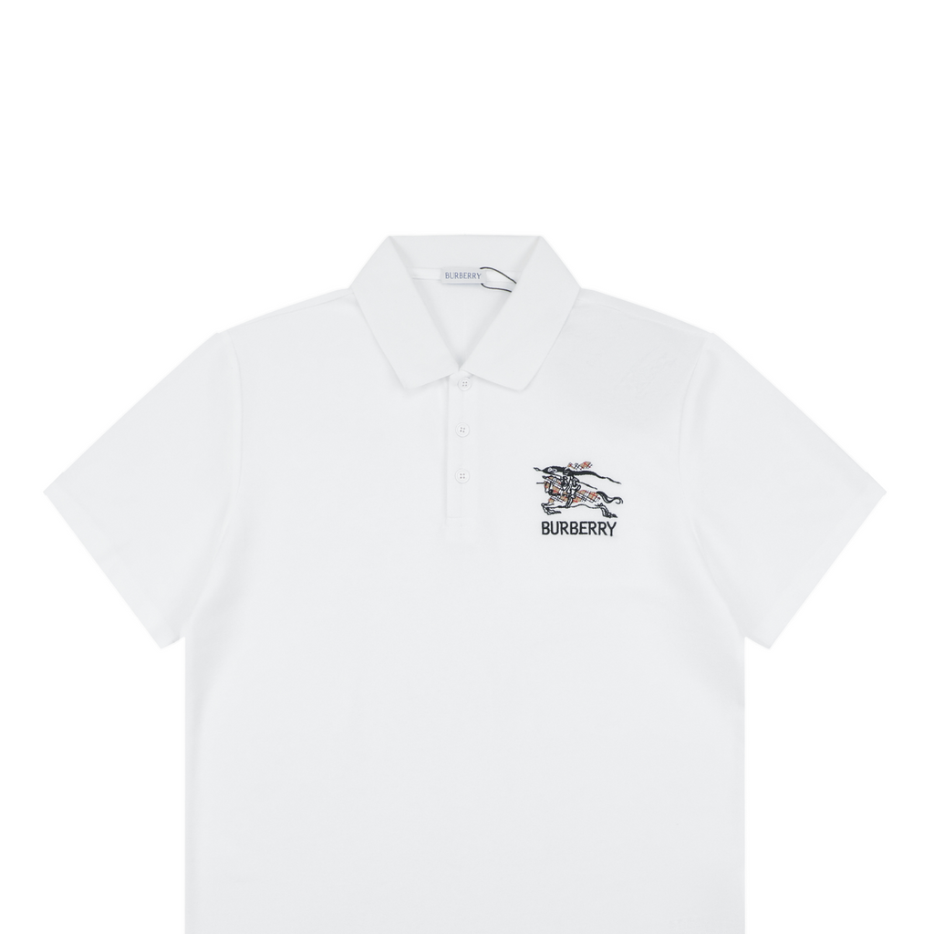 Burberry Chain Check Equestrian Knight Polo Shirt White