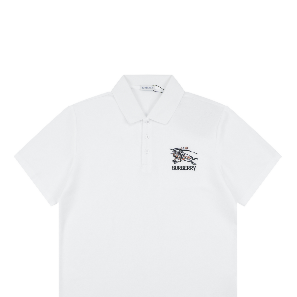 Burberry Chain Check Equestrian Knight Polo Shirt White