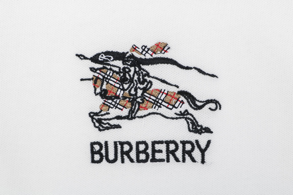 Burberry Chain Check Equestrian Knight Polo Shirt White