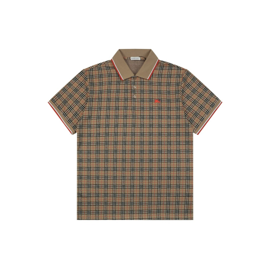 Burberry Mini Equestrian Knight Check Jacquard Polo Shirt Beige