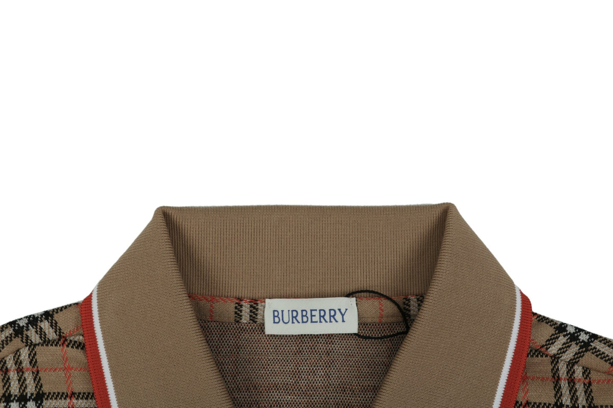 Burberry Mini Equestrian Knight Check Jacquard Polo Shirt Beige