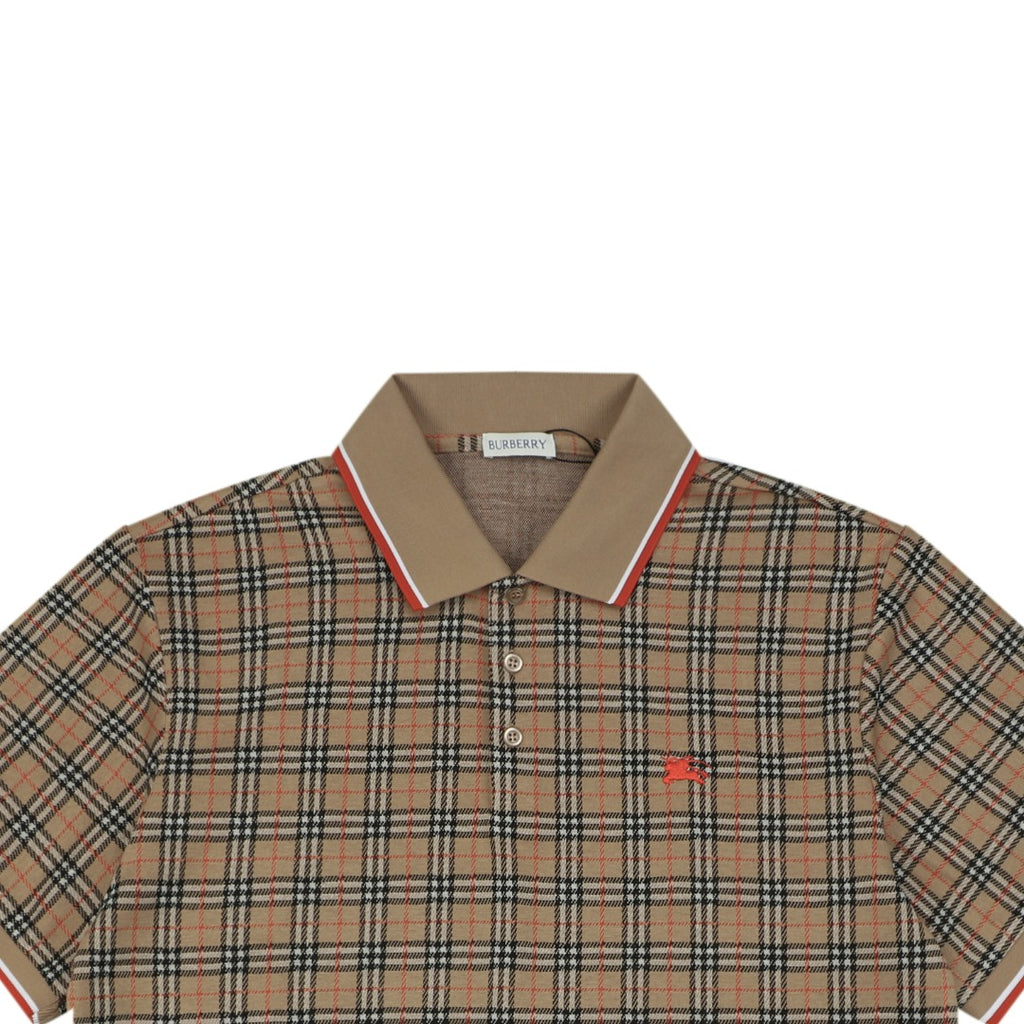 Burberry Mini Equestrian Knight Check Jacquard Polo Shirt Beige