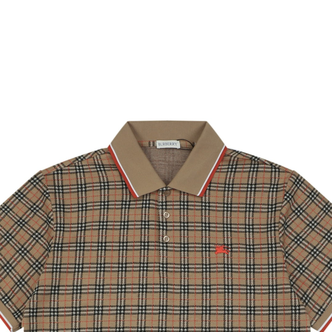 Burberry Mini Equestrian Knight Check Jacquard Polo Shirt Beige