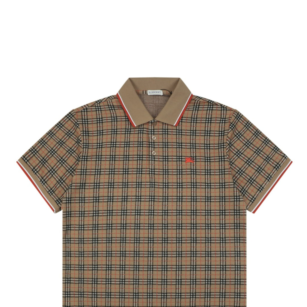 Burberry Mini Equestrian Knight Check Jacquard Polo Shirt Beige