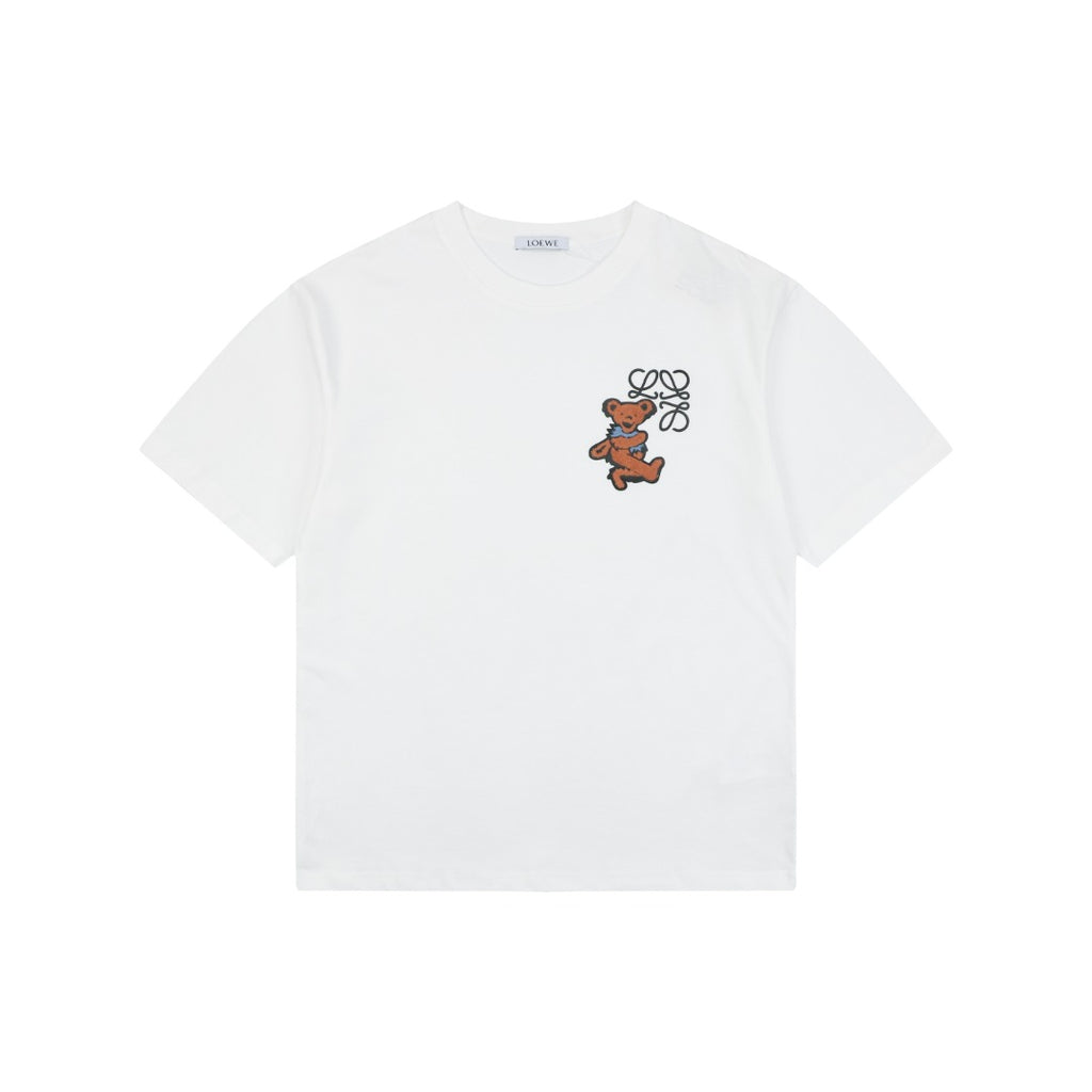 Loewe Anagram Bear Floral Print Short Sleeve Tee White