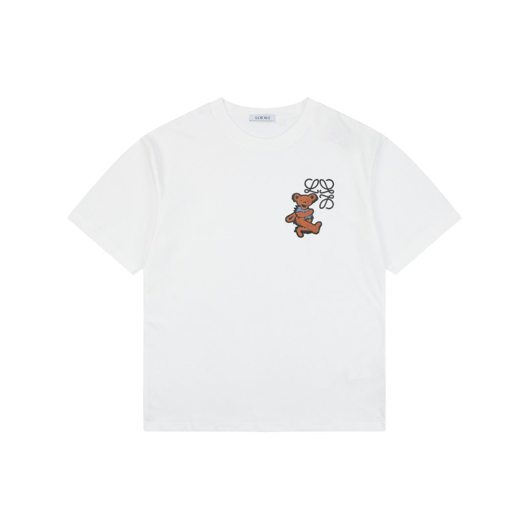 Loewe Anagram Bear Floral Print Short Sleeve Tee White