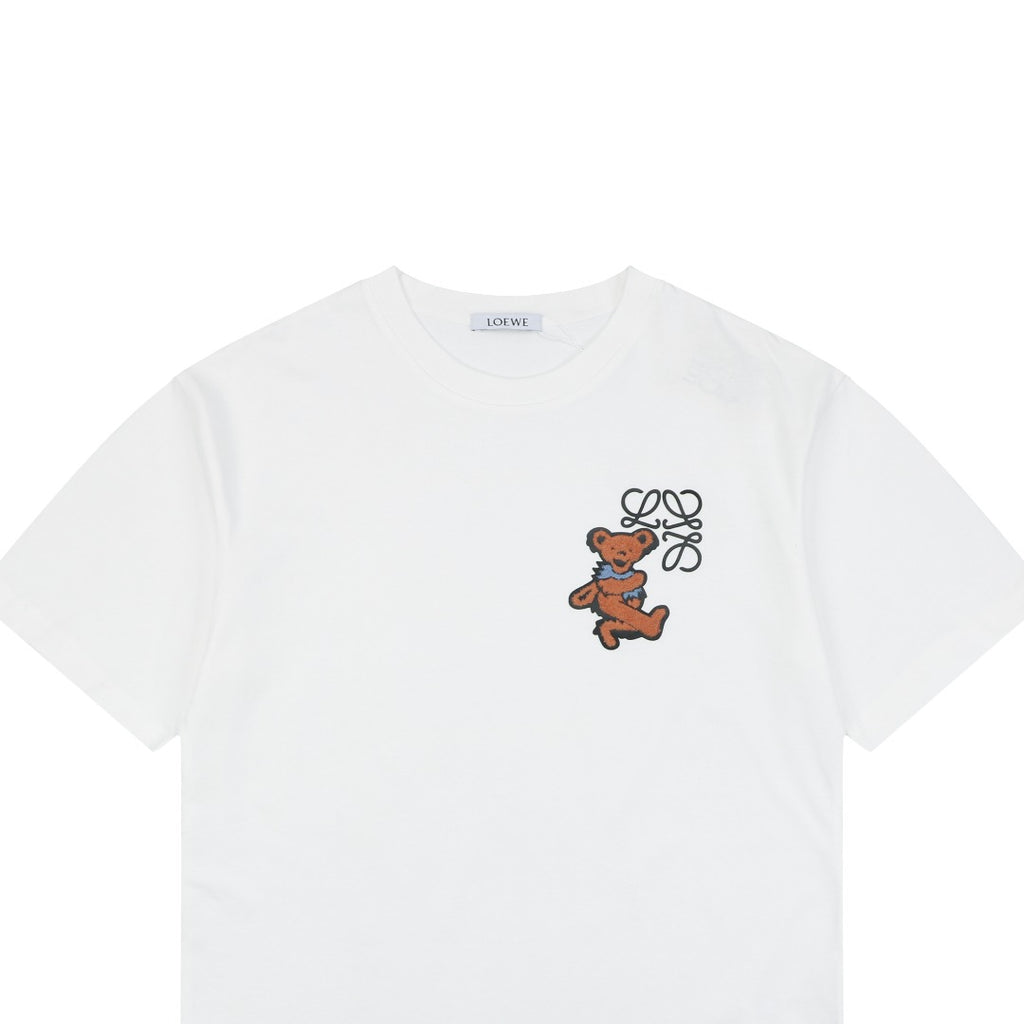 Loewe Anagram Bear Floral Print Short Sleeve Tee White