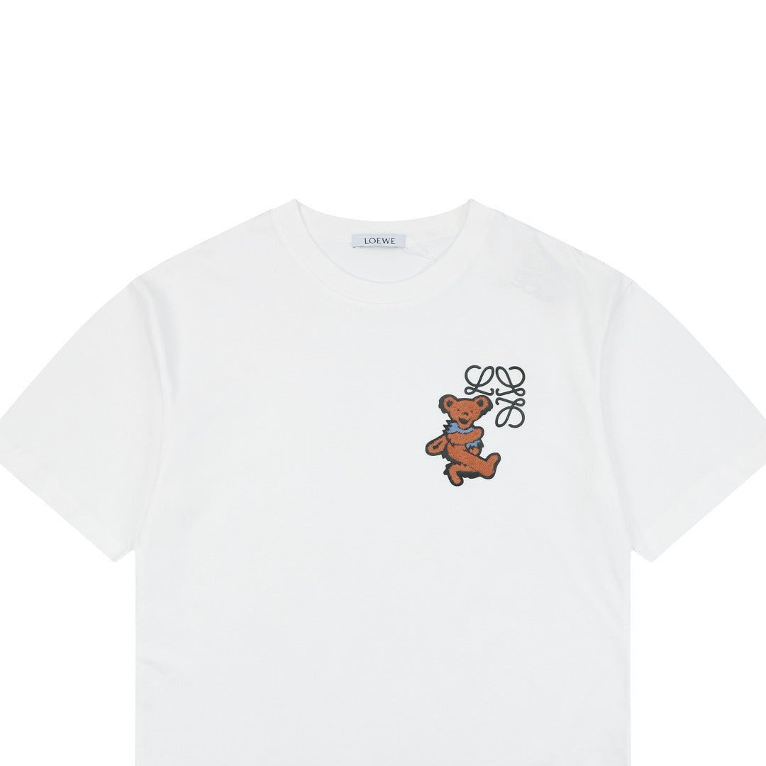 Loewe Anagram Bear Floral Print Short Sleeve Tee White