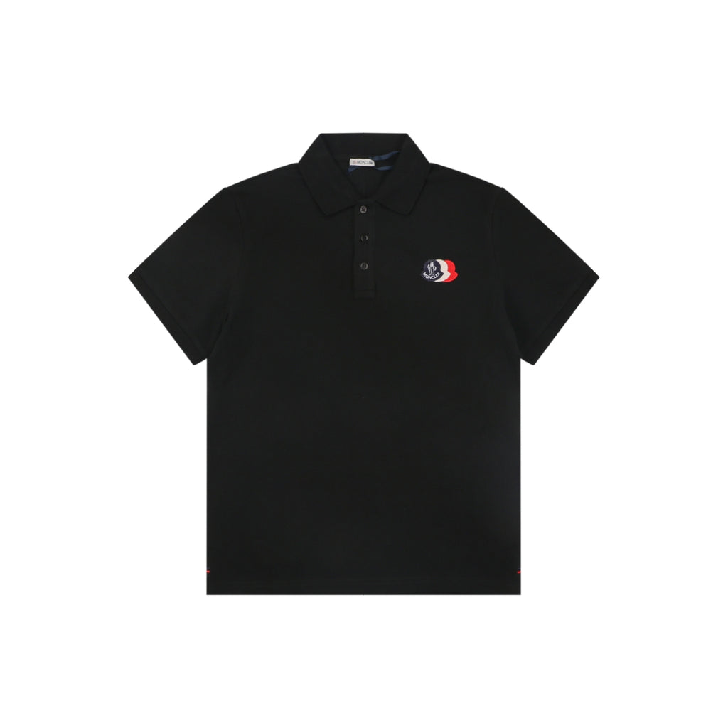 Moncler Tricolour M Badge Embroidered Polo Shirt Black