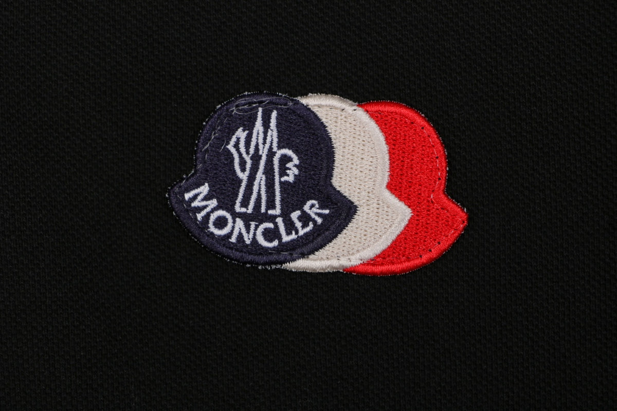 Moncler Tricolour M Badge Embroidered Polo Shirt Black