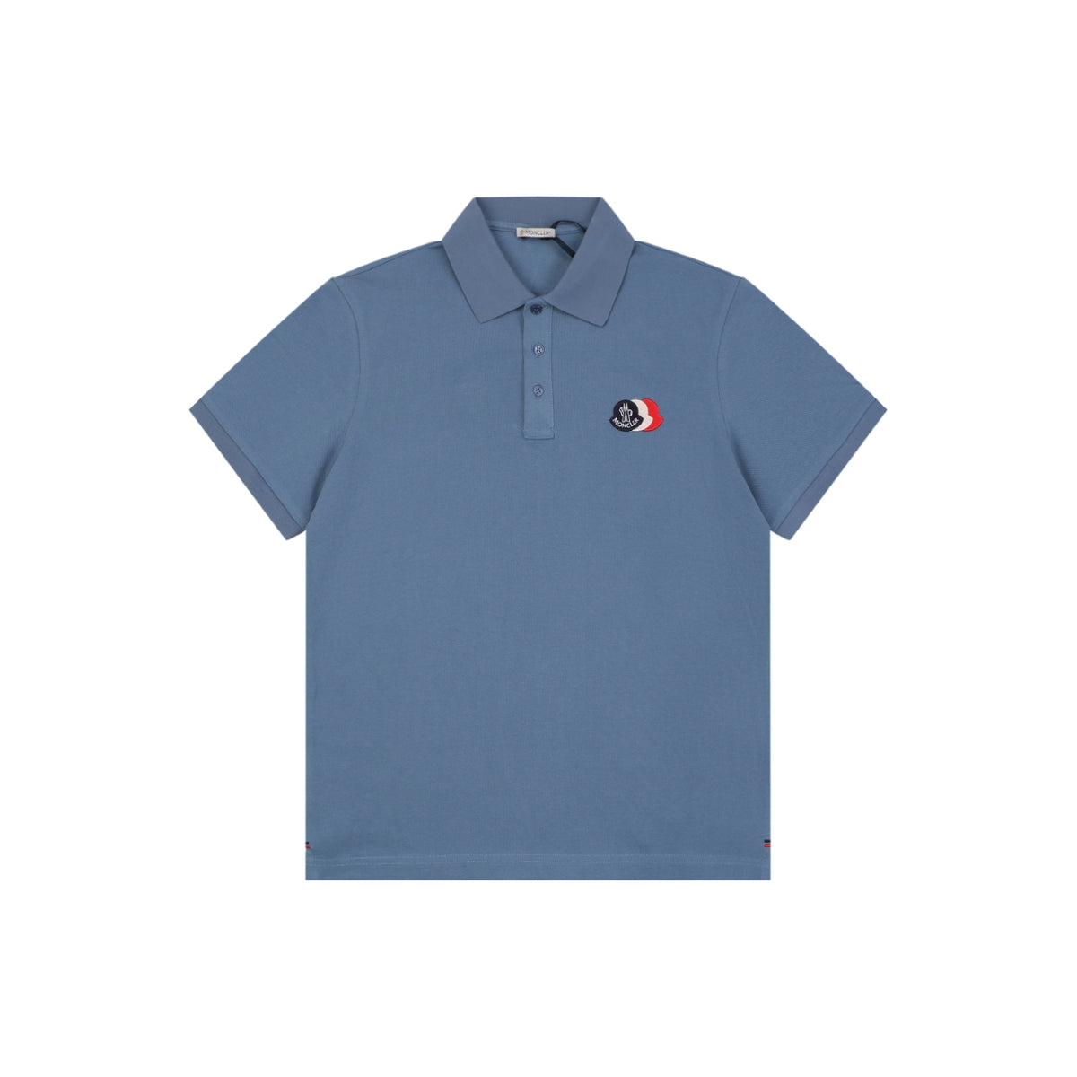 Moncler Tricolour M Badge Embroidered Polo Shirt Steel Blue
