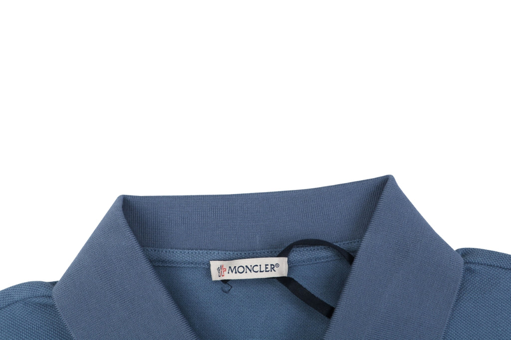 Moncler Tricolour M Badge Embroidered Polo Shirt Steel Blue