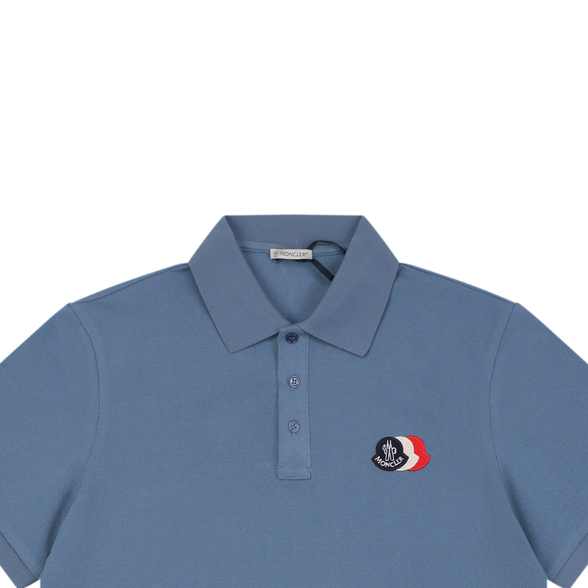 Moncler Tricolour M Badge Embroidered Polo Shirt Steel Blue