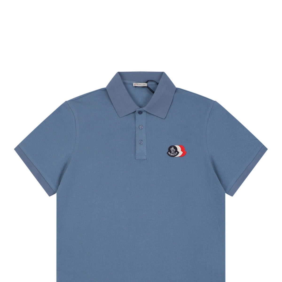 Moncler Tricolour M Badge Embroidered Polo Shirt Steel Blue