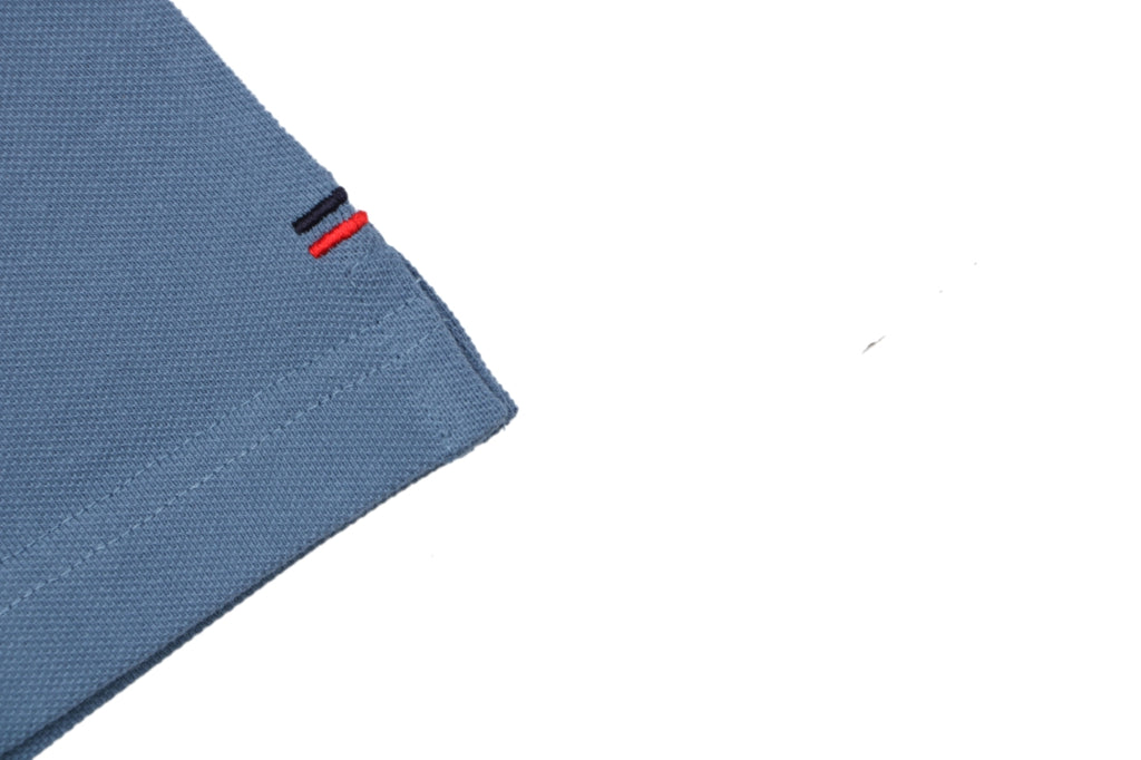 Moncler Tricolour M Badge Embroidered Polo Shirt Steel Blue