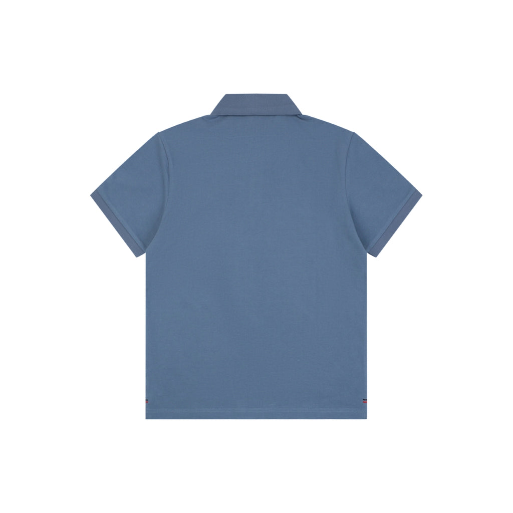 Moncler Tricolour M Badge Embroidered Polo Shirt Steel Blue