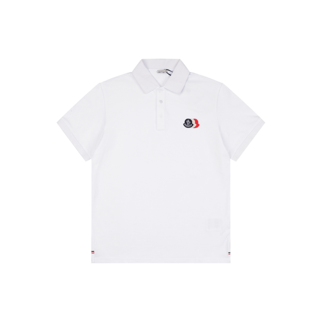 Moncler Tricolour M Badge Embroidered Polo Shirt White