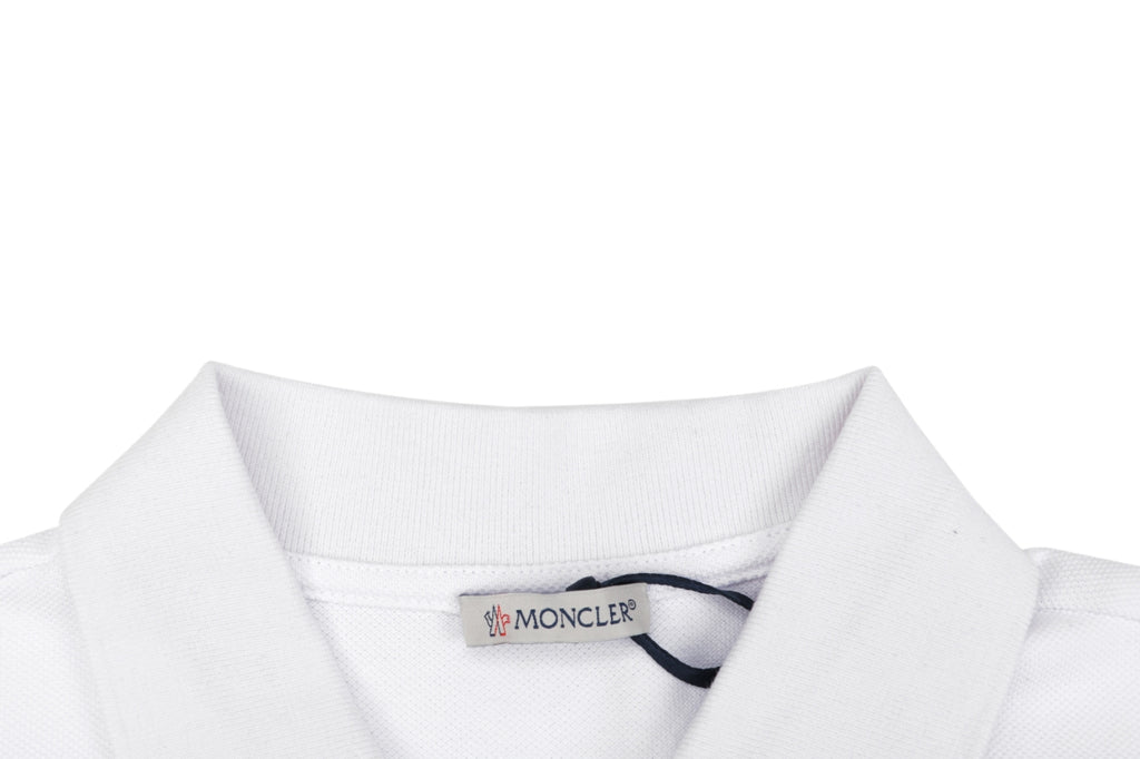 Moncler Tricolour M Badge Embroidered Polo Shirt White