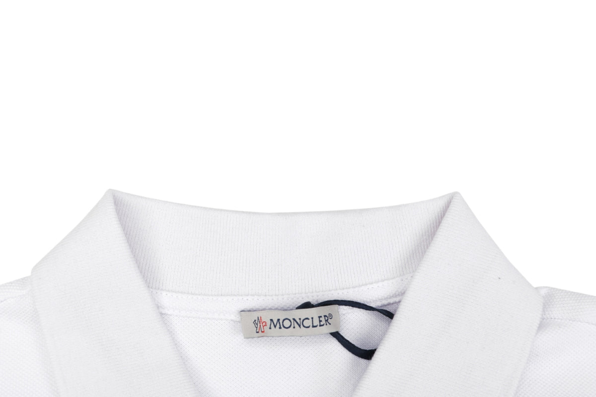 Moncler Tricolour M Badge Embroidered Polo Shirt White