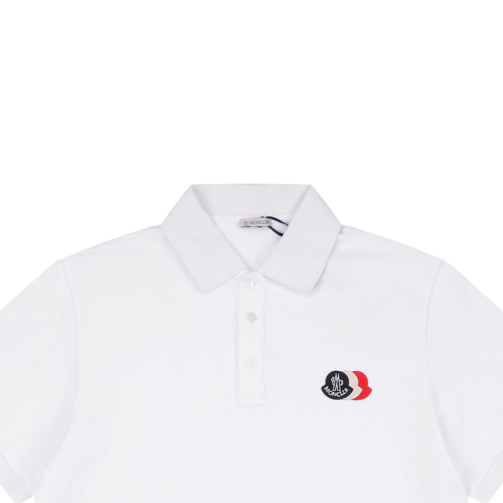 Moncler Tricolour M Badge Embroidered Polo Shirt White