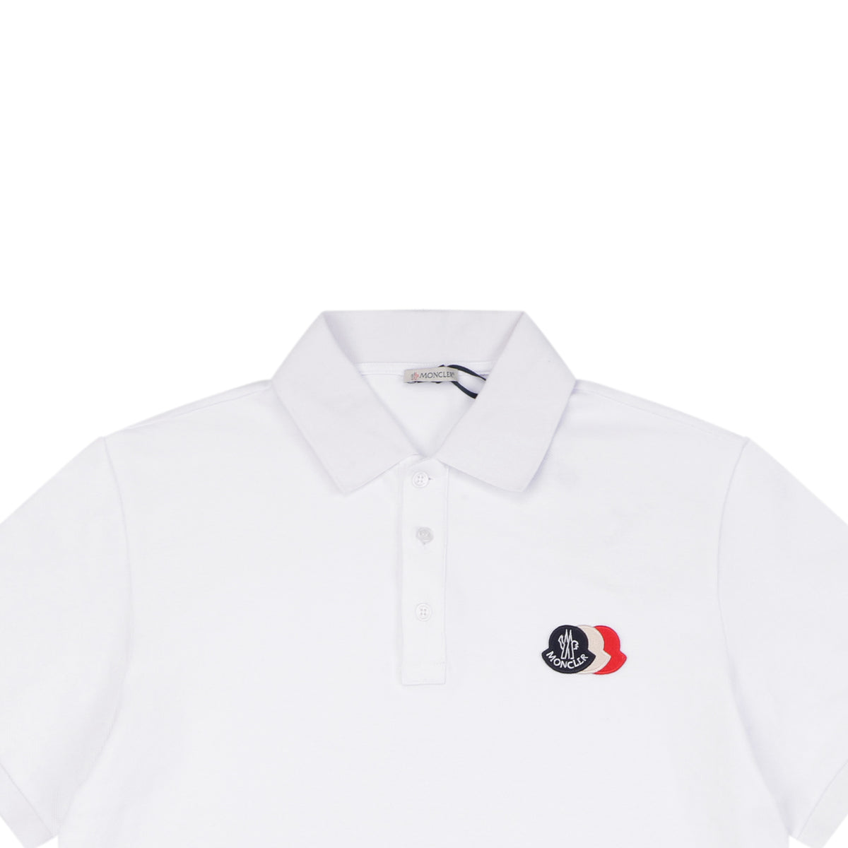 Moncler Tricolour M Badge Embroidered Polo Shirt White