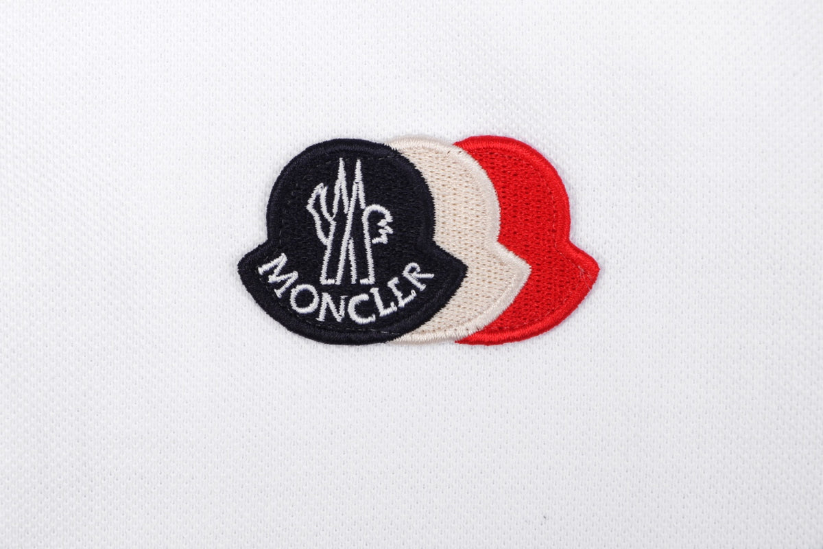 Moncler Tricolour M Badge Embroidered Polo Shirt White