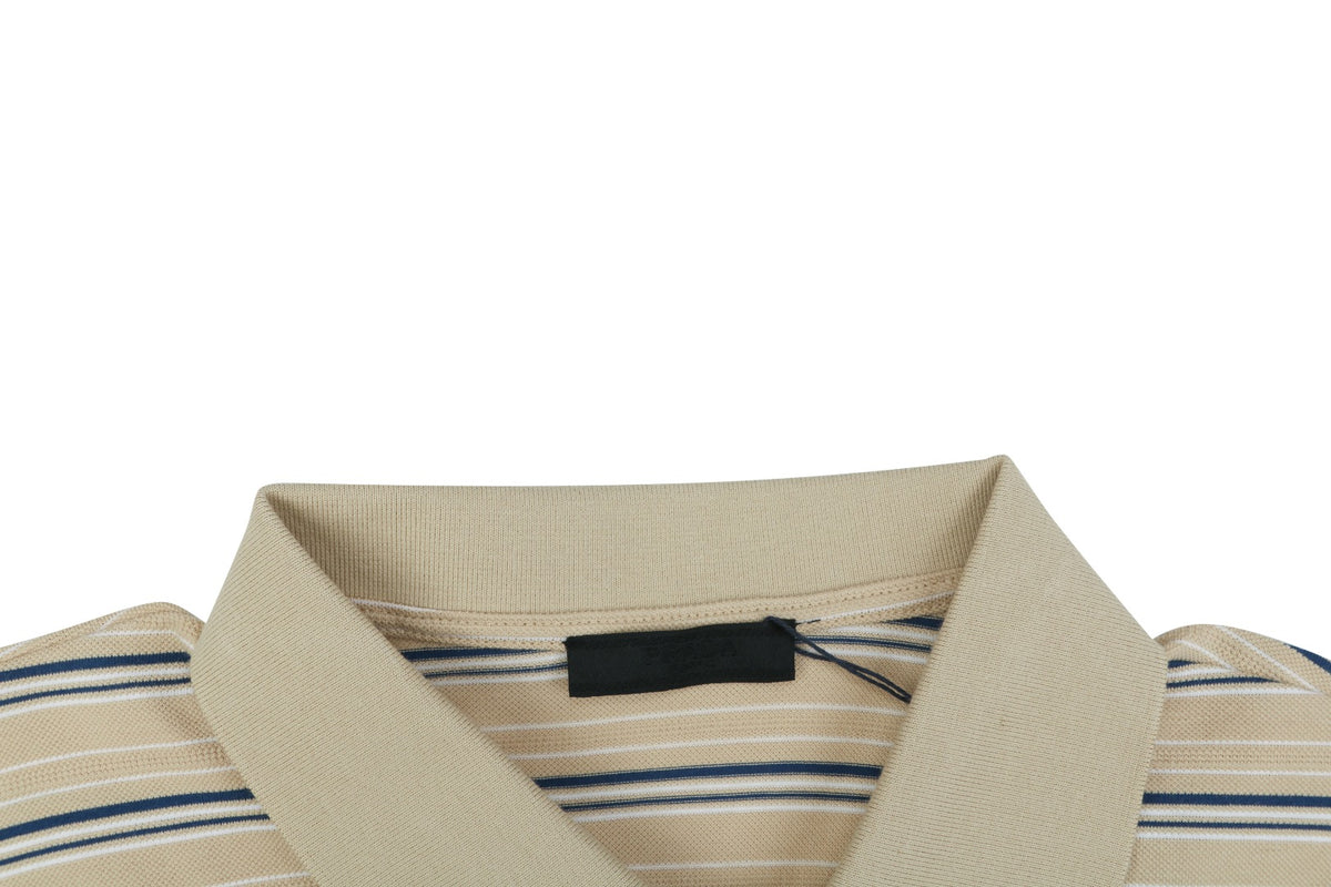 Prada Crest Stripe Long Sleeve Polo Shirt Khaki