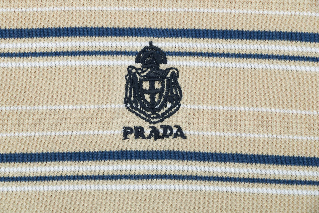 Prada Crest Stripe Long Sleeve Polo Shirt Khaki