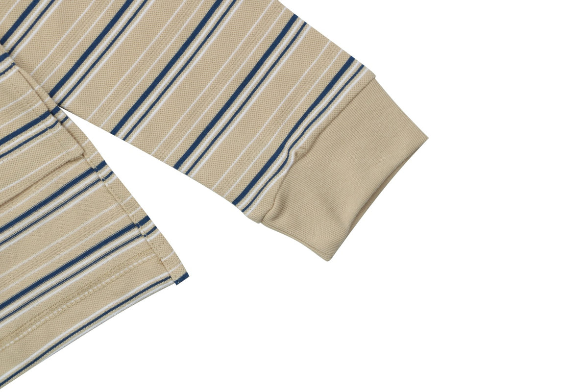 Prada Crest Stripe Long Sleeve Polo Shirt Khaki