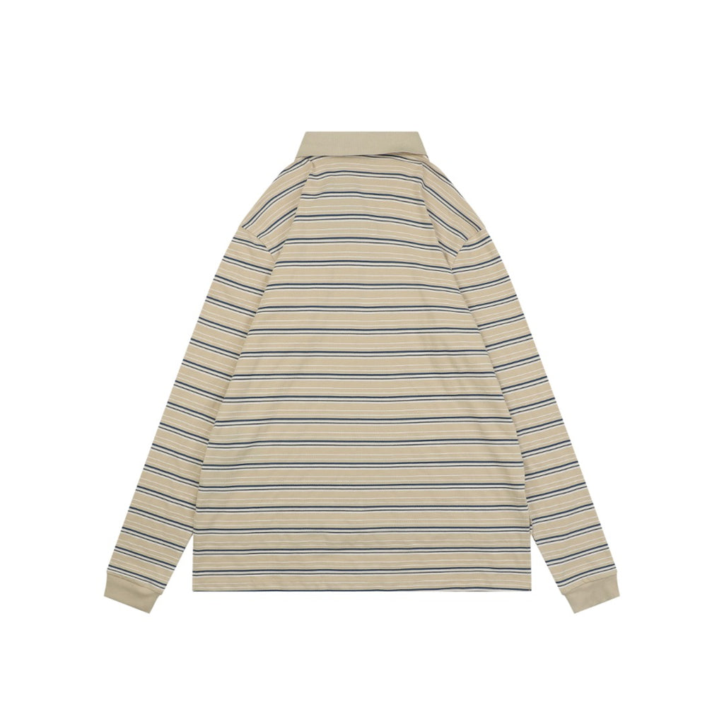 Prada Crest Stripe Long Sleeve Polo Shirt Khaki