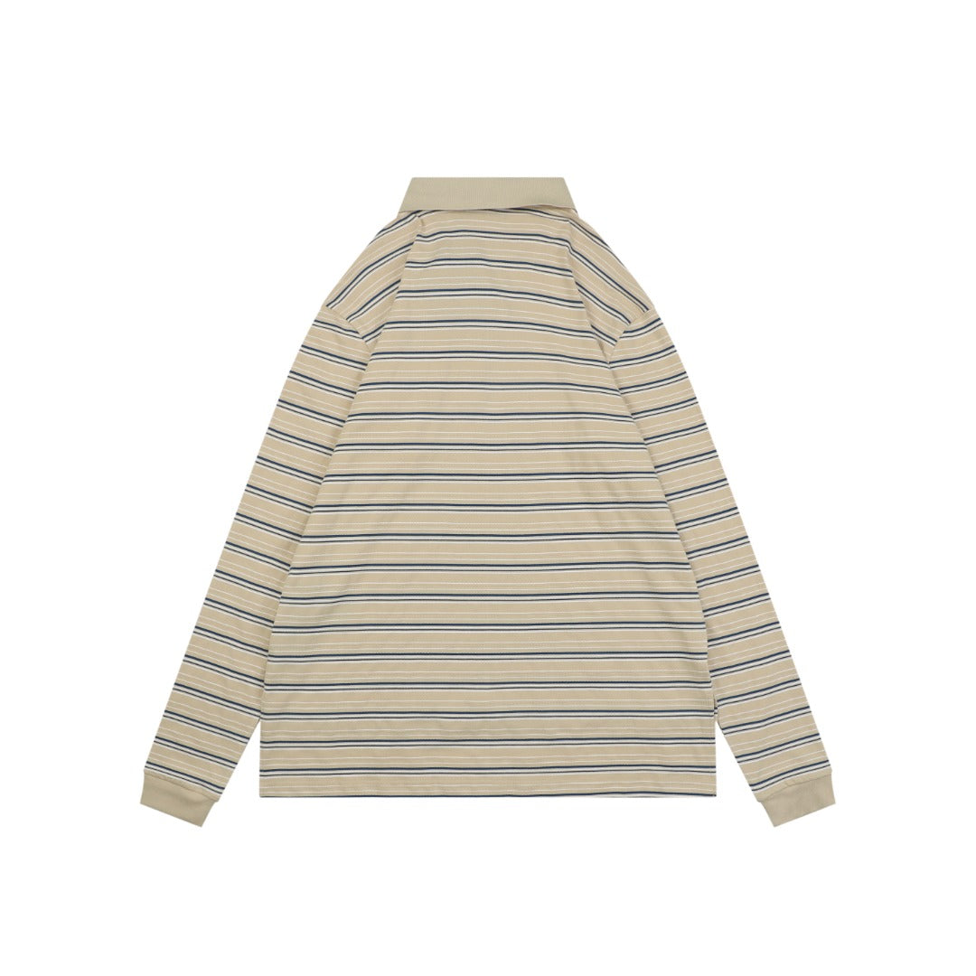 Prada Crest Stripe Long Sleeve Polo Shirt Khaki